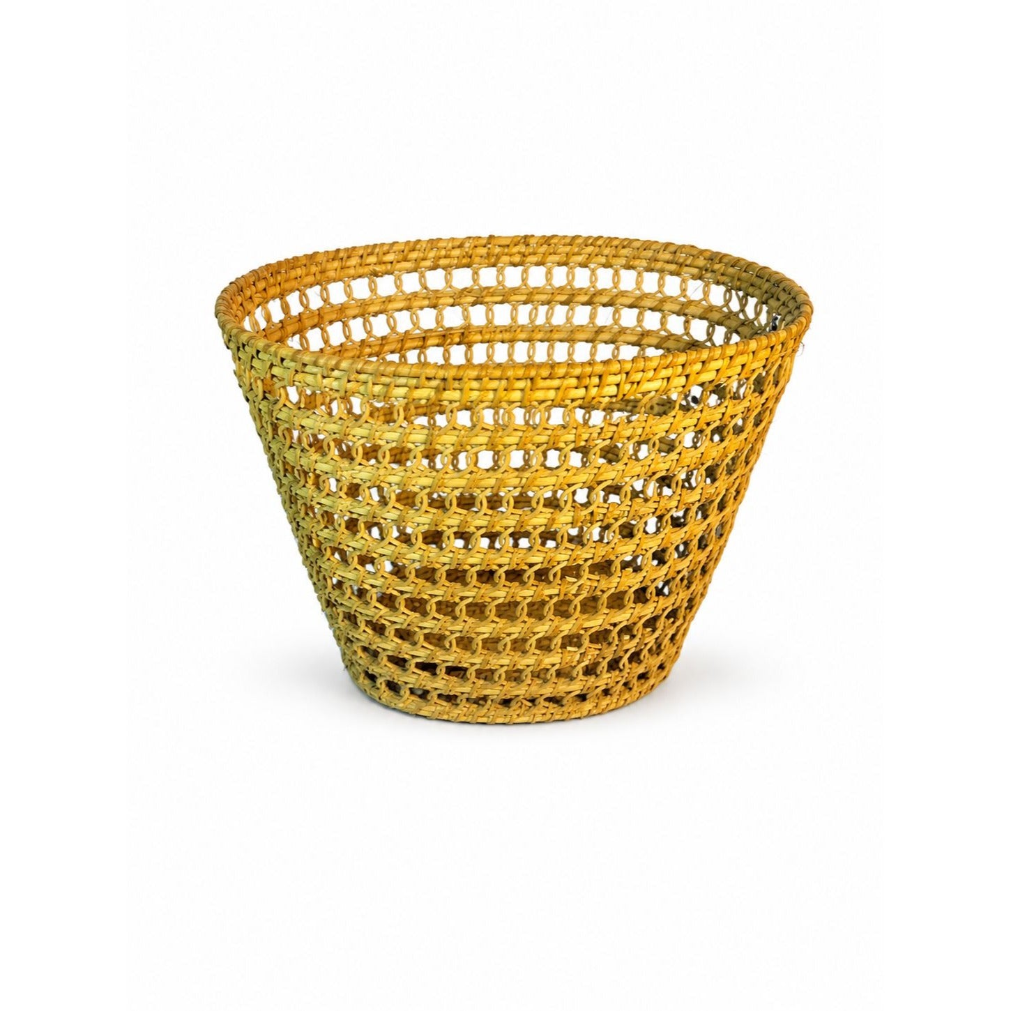 Small Wicker Trash Can Basket Mid Century Natural Fibers Vintage Handwoven Danish Rattan Open Weave Tapered