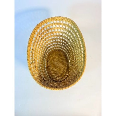 Small Wicker Trash Can Basket Mid Century Natural Fibers Vintage Handwoven Danish Rattan Open Weave Tapered