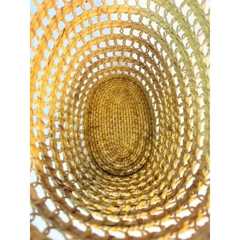 Small Wicker Trash Can Basket Mid Century Natural Fibers Vintage Handwoven Danish Rattan Open Weave Tapered