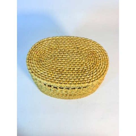 Small Wicker Trash Can Basket Mid Century Natural Fibers Vintage Handwoven Danish Rattan Open Weave Tapered