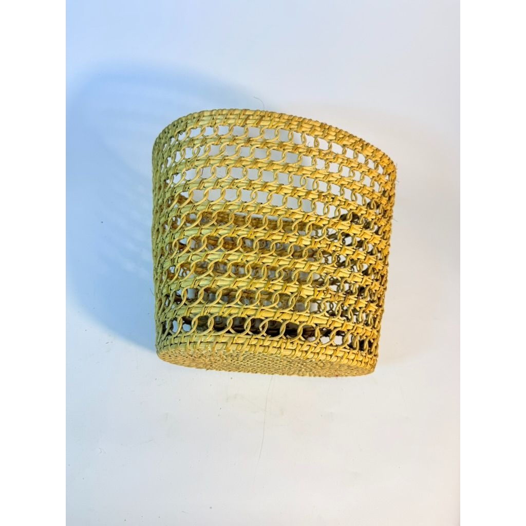 Small Wicker Trash Can Basket Mid Century Natural Fibers Vintage Handwoven Danish Rattan Open Weave Tapered