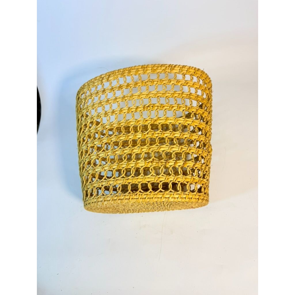 Small Wicker Trash Can Basket Mid Century Natural Fibers Vintage Handwoven Danish Rattan Open Weave Tapered