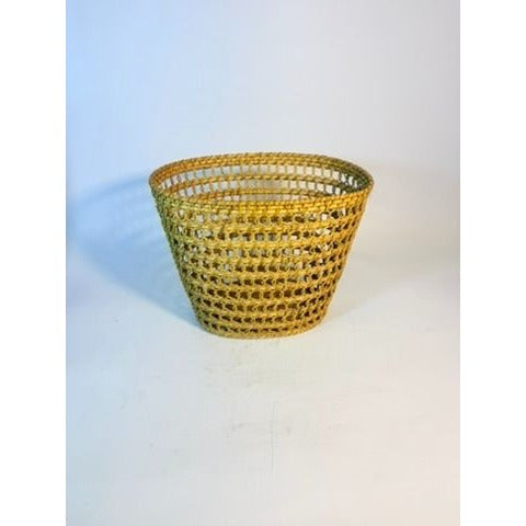 Small Wicker Trash Can Basket Mid Century Natural Fibers Vintage Handwoven Danish Rattan Open Weave Tapered