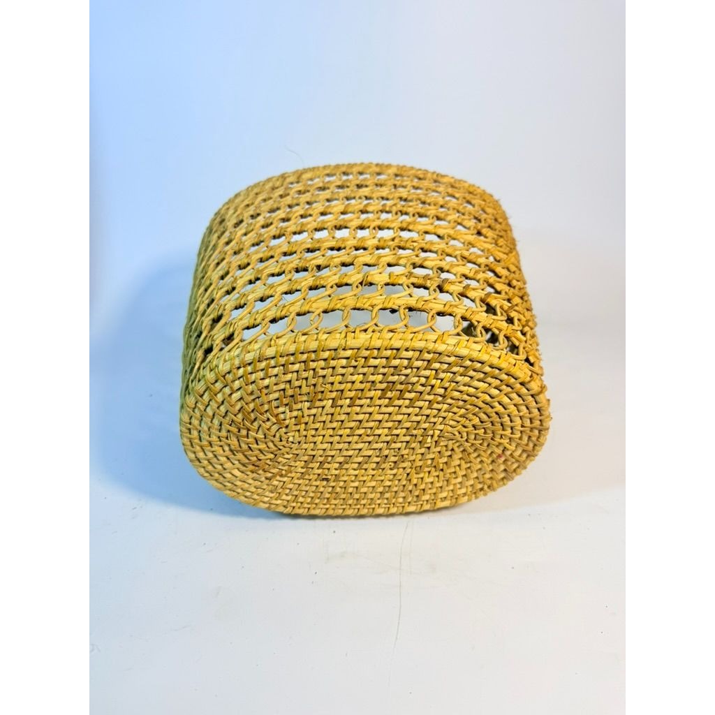 Small Wicker Trash Can Basket Mid Century Natural Fibers Vintage Handwoven Danish Rattan Open Weave Tapered