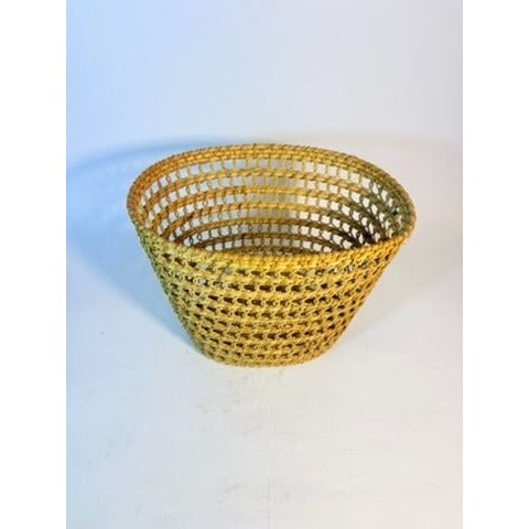 Small Wicker Trash Can Basket Mid Century Natural Fibers Vintage Handwoven Danish Rattan Open Weave Tapered