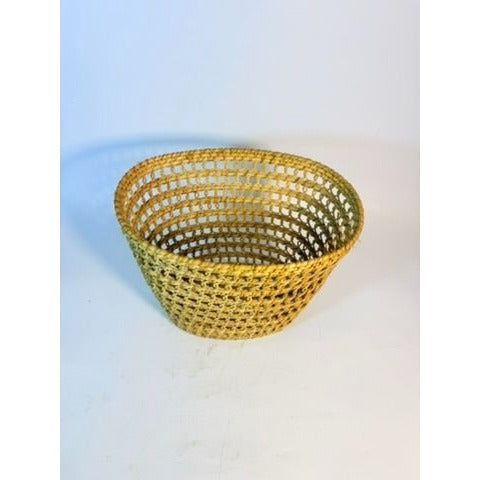 Small Wicker Trash Can Basket Mid Century Natural Fibers Vintage Handwoven Danish Rattan Open Weave Tapered