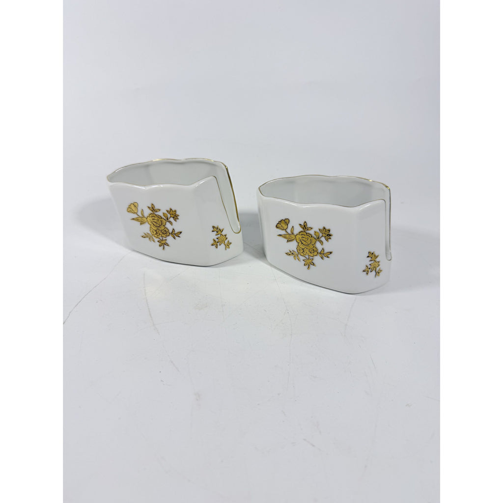 Silverware Servers Buffet Spoon Fork Stacking Holder Rest Set 2 Andrea by Sadak Floral Gold White Porcelain Ceramic Replacement China