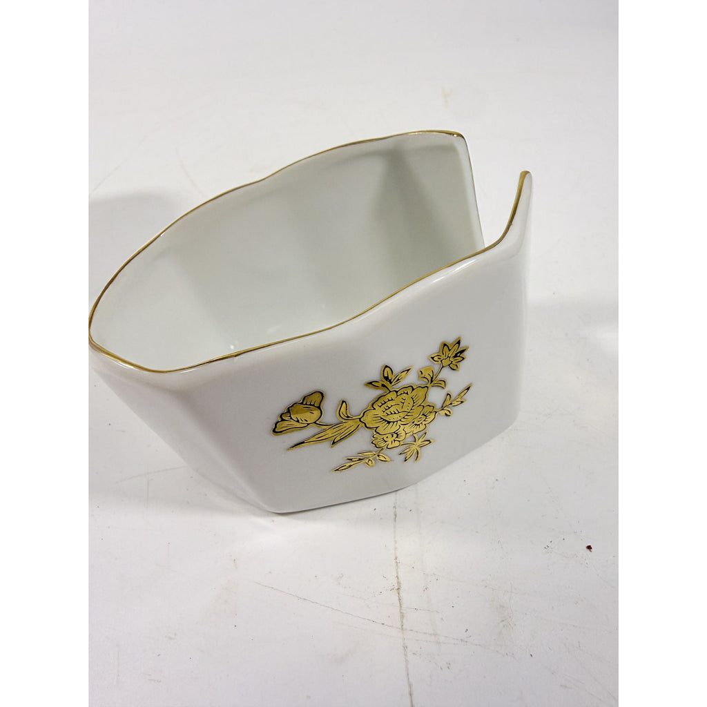 Silverware Servers Buffet Spoon Fork Stacking Holder Rest Set 2 Andrea by Sadak Floral Gold White Porcelain Ceramic Replacement China