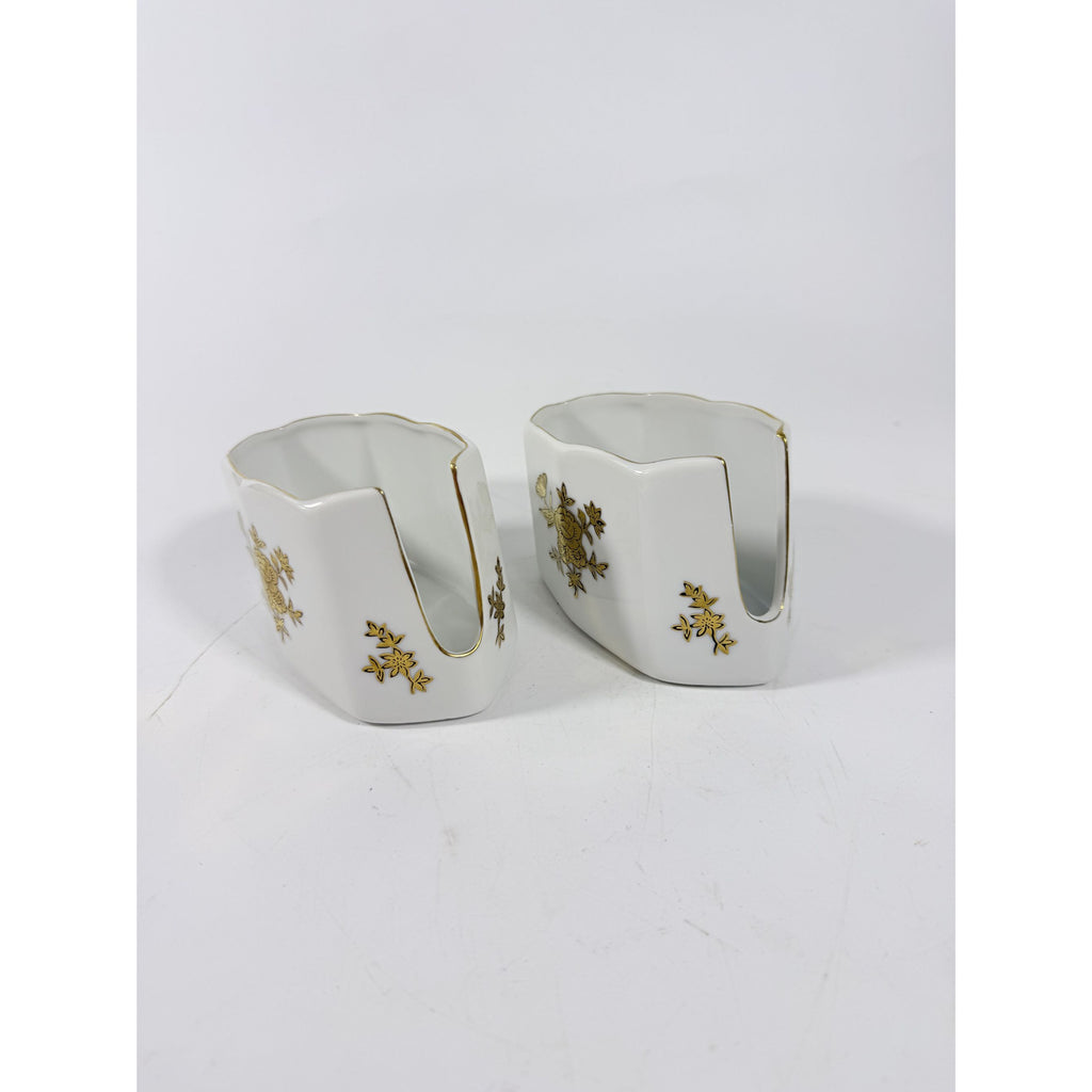 Silverware Servers Buffet Spoon Fork Stacking Holder Rest Set 2 Andrea by Sadak Floral Gold White Porcelain Ceramic Replacement China