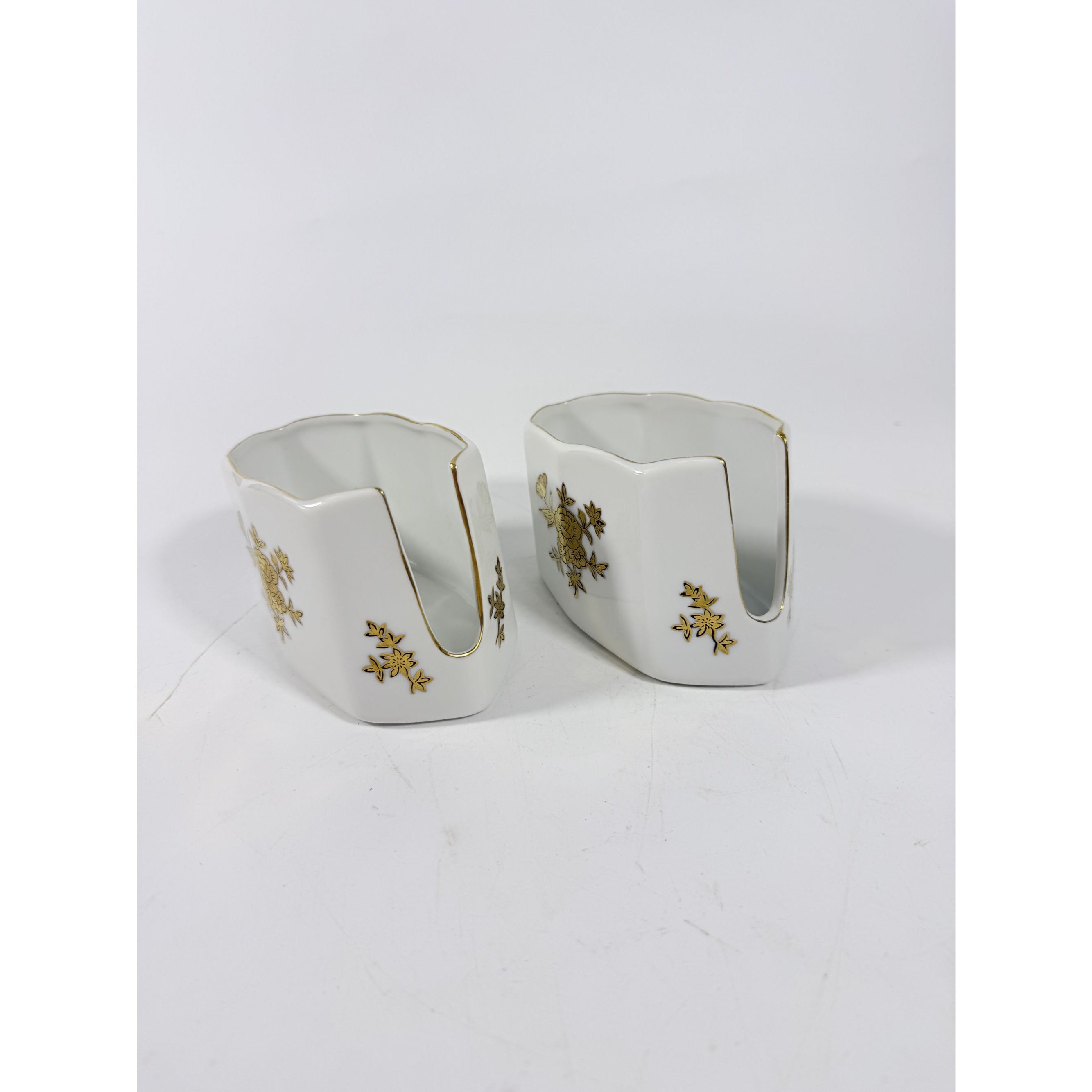 Silverware Servers Buffet Spoon Fork Stacking Holder Rest Set 2 Andrea by Sadak Floral Gold White Porcelain Ceramic Replacement China