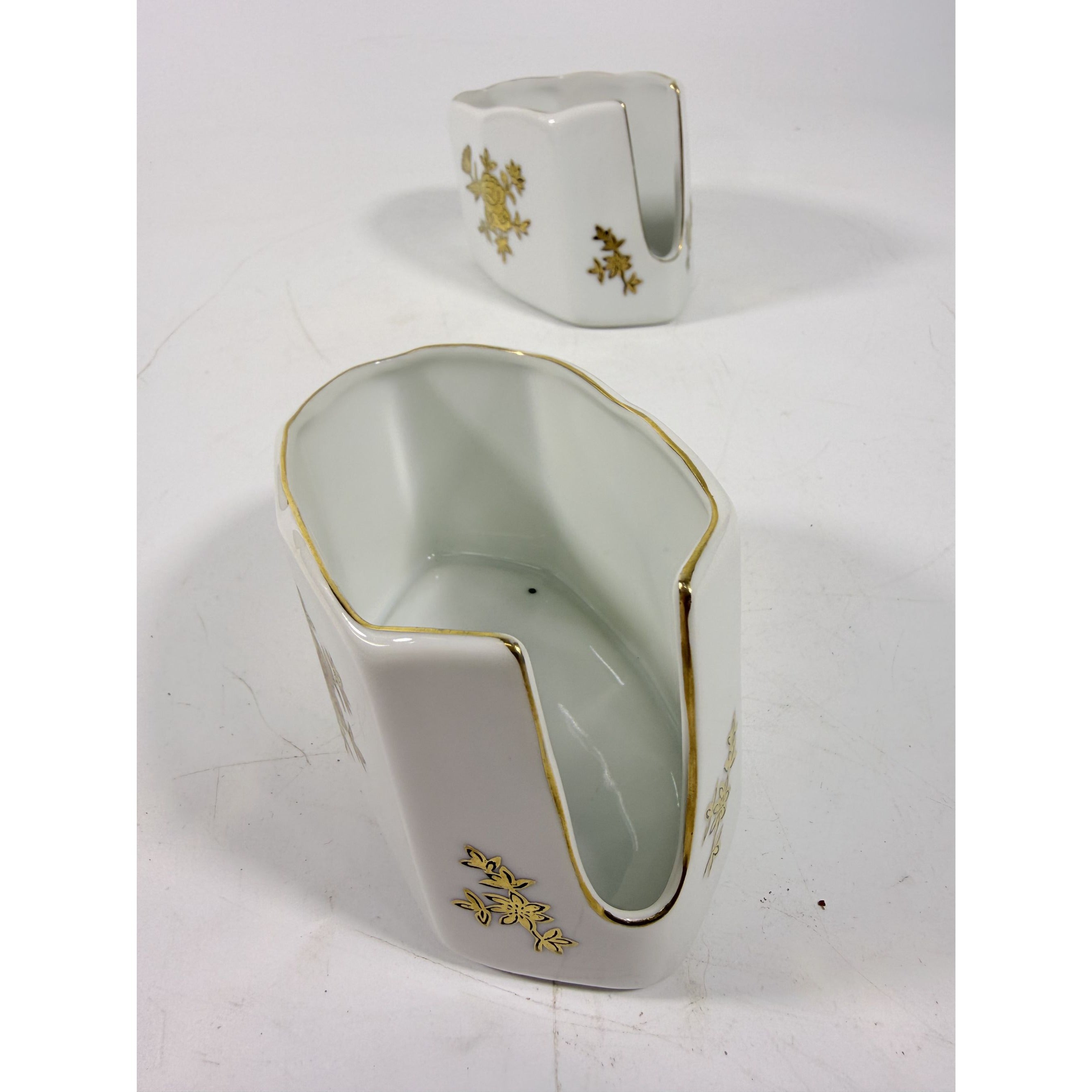 Silverware Servers Buffet Spoon Fork Stacking Holder Rest Set 2 Andrea by Sadak Floral Gold White Porcelain Ceramic Replacement China