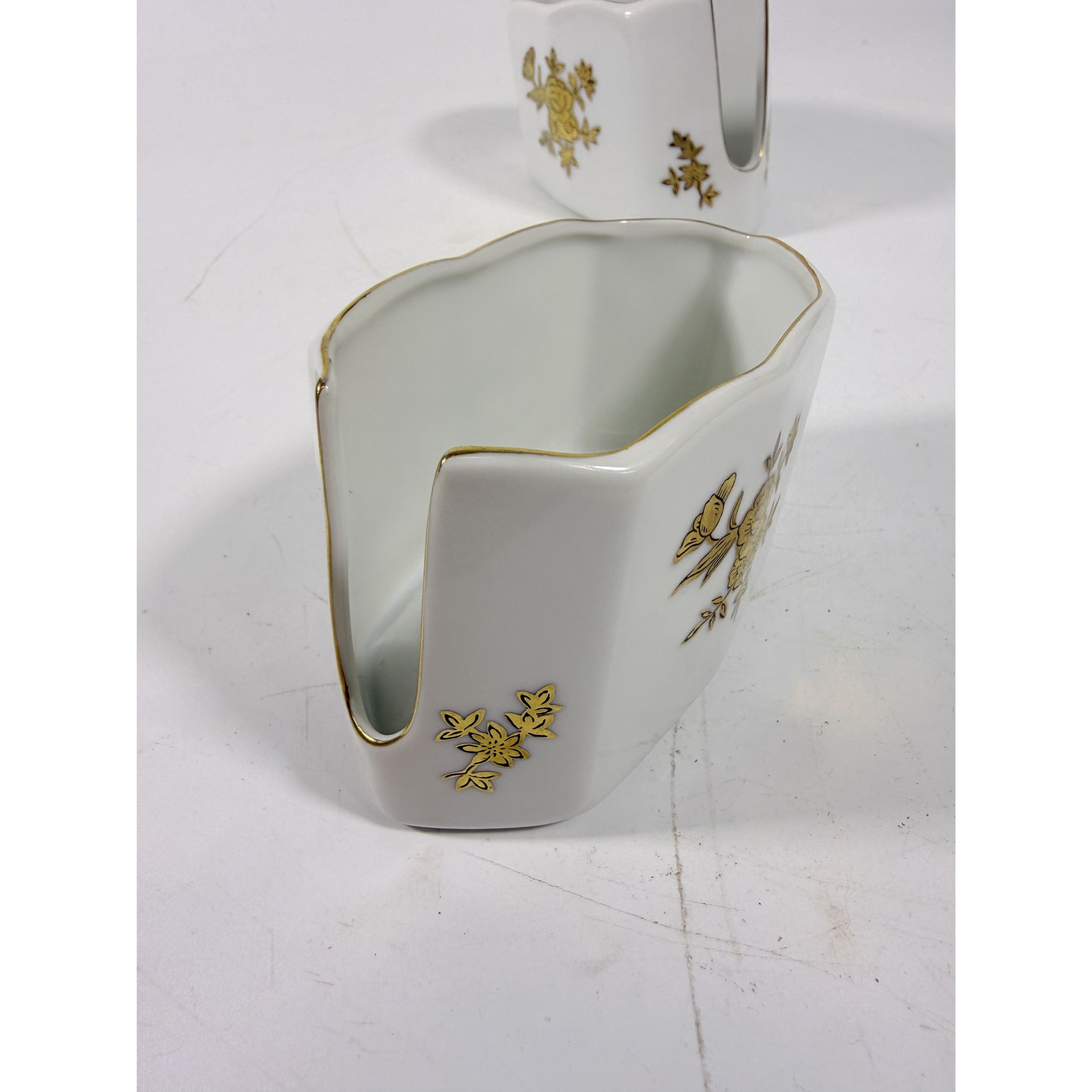 Silverware Servers Buffet Spoon Fork Stacking Holder Rest Set 2 Andrea by Sadak Floral Gold White Porcelain Ceramic Replacement China