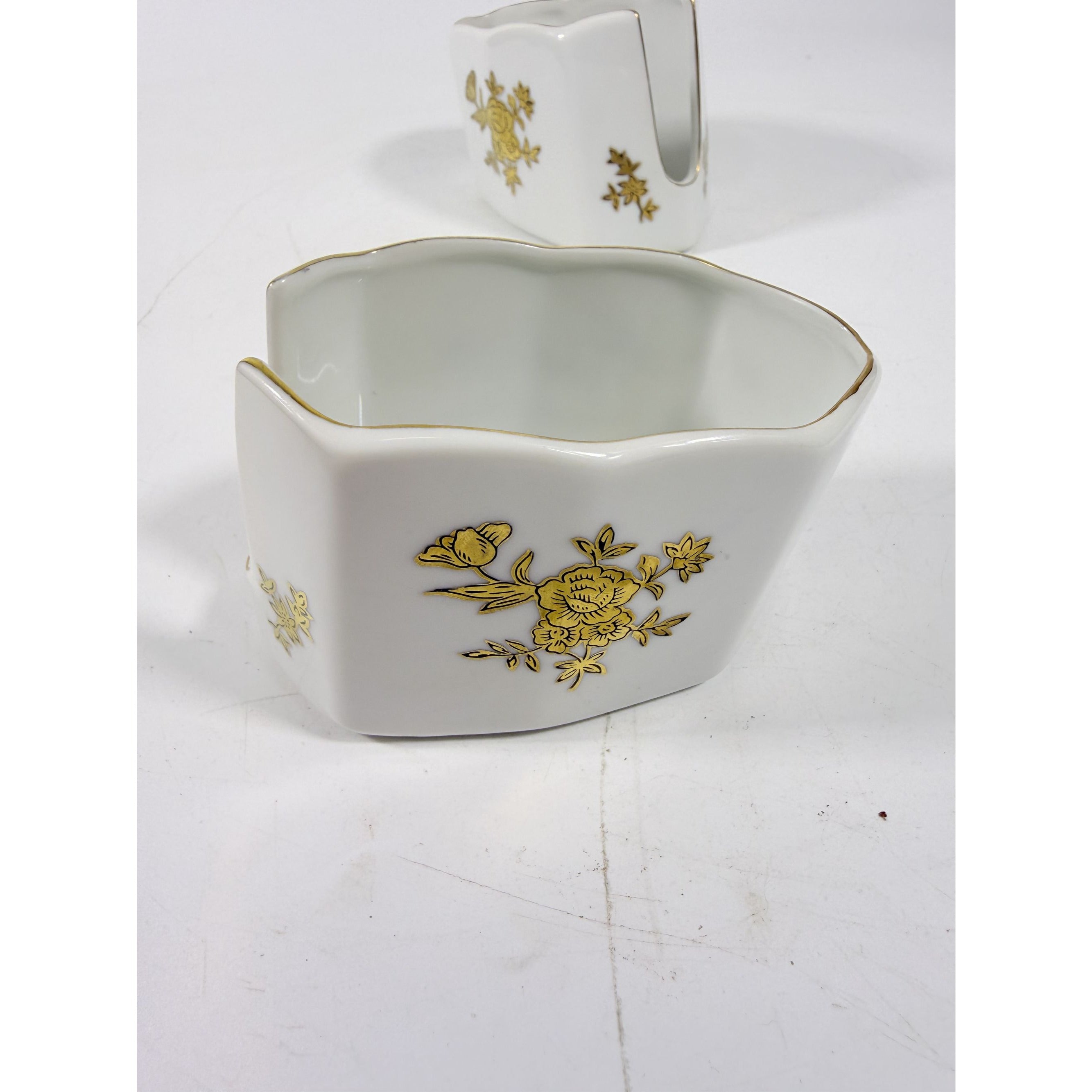 Silverware Servers Buffet Spoon Fork Stacking Holder Rest Set 2 Andrea by Sadak Floral Gold White Porcelain Ceramic Replacement China