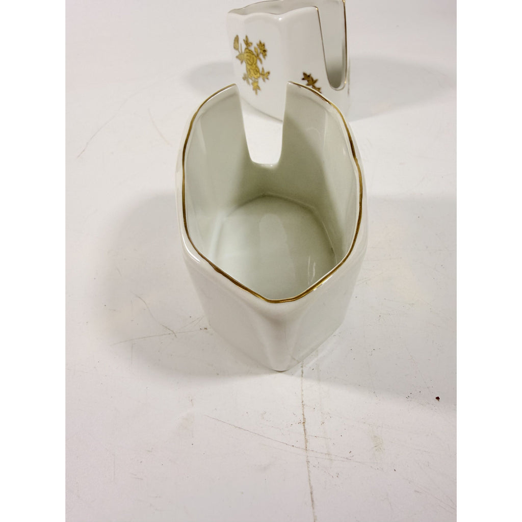 Silverware Servers Buffet Spoon Fork Stacking Holder Rest Set 2 Andrea by Sadak Floral Gold White Porcelain Ceramic Replacement China