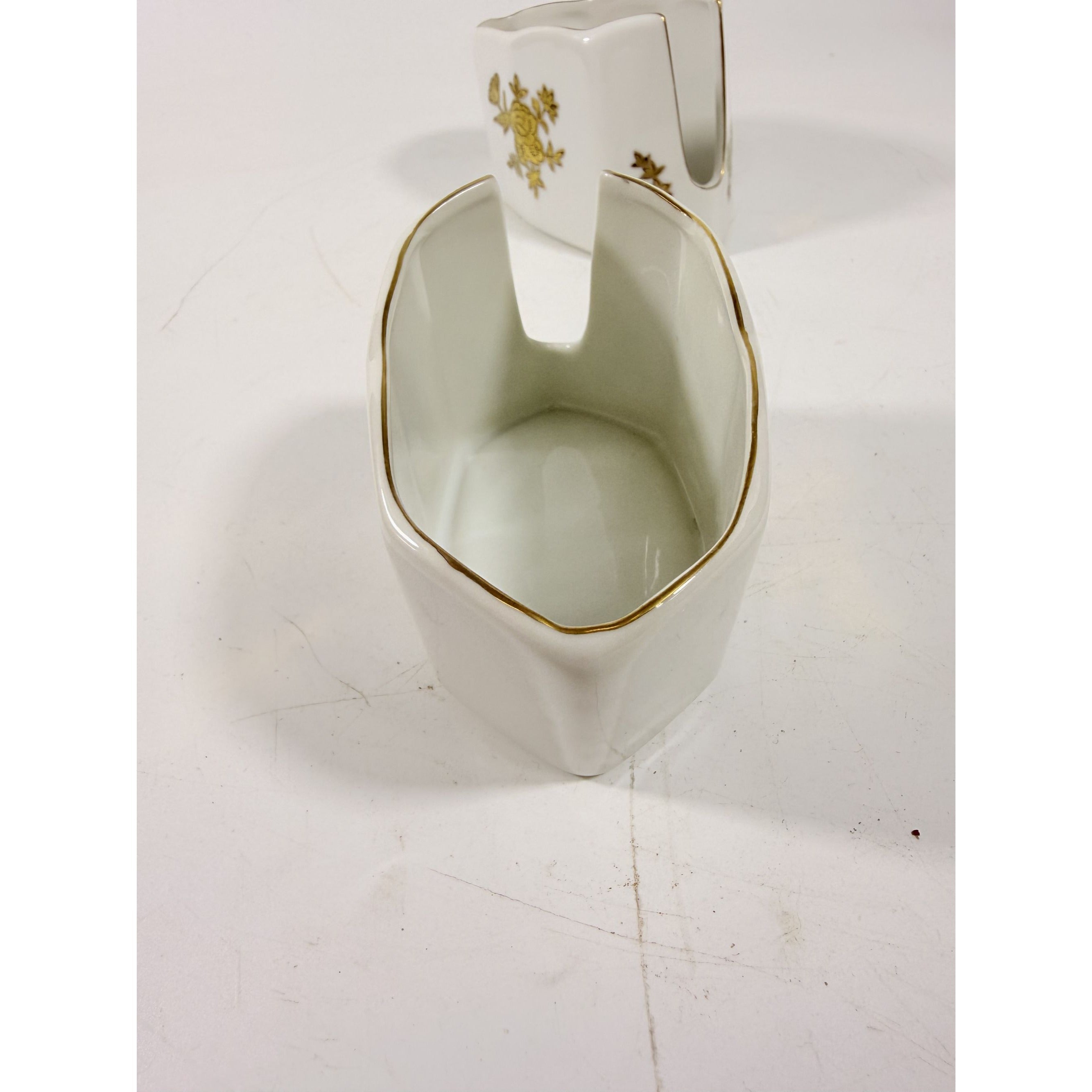 Silverware Servers Buffet Spoon Fork Stacking Holder Rest Set 2 Andrea by Sadak Floral Gold White Porcelain Ceramic Replacement China