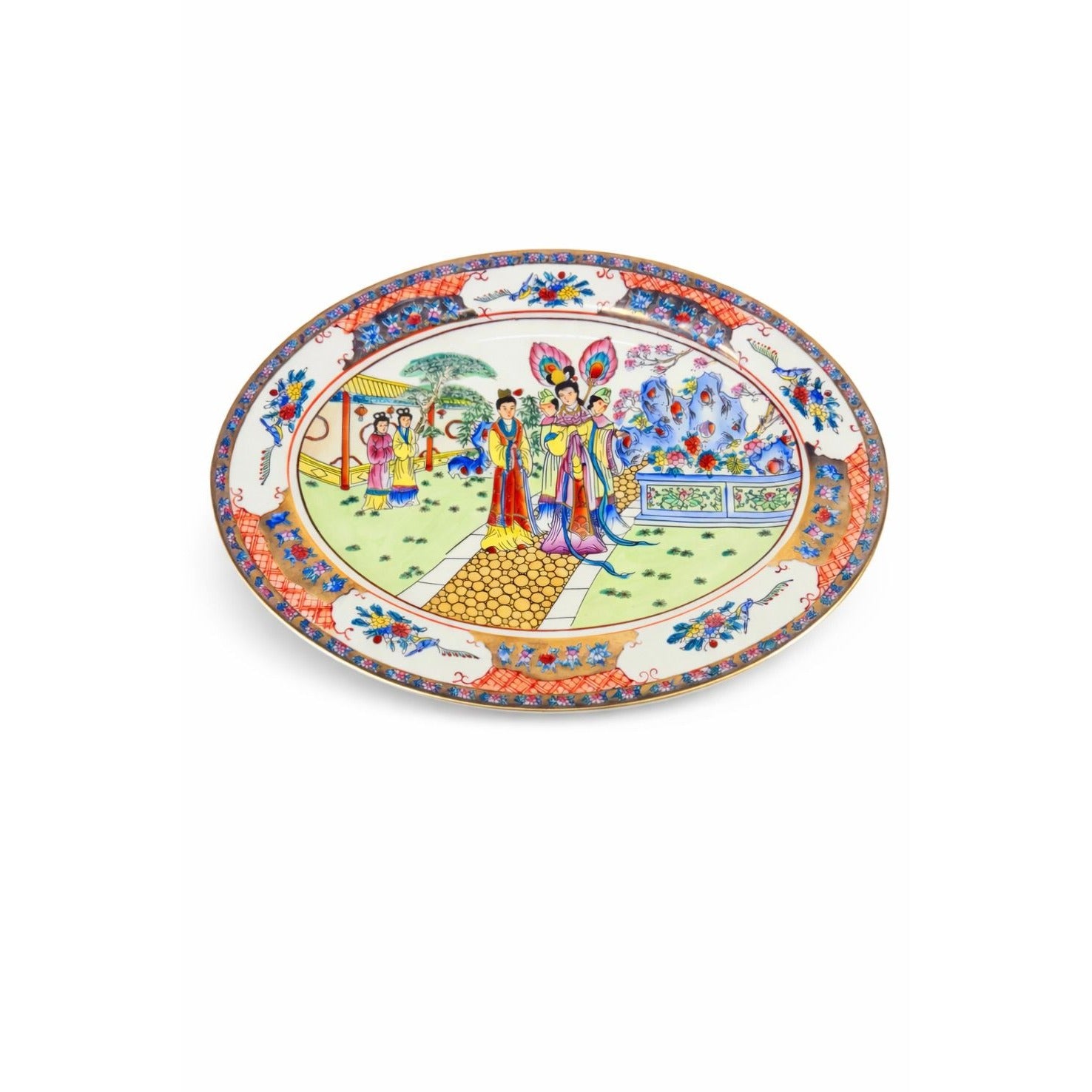 Oval Platter Rose Mandarin Chinosiere Vintage Zhongguo Jingdezhen Porcelain Chinese Geisha Oriental Home Gallery Wall Decor Serving Platter