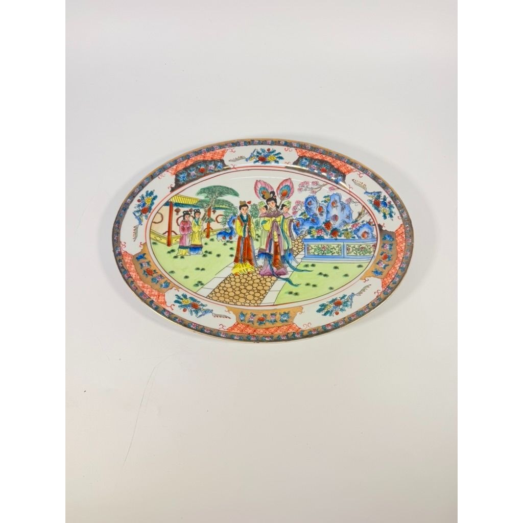 Oval Platter Rose Mandarin Chinosiere Vintage Zhongguo Jingdezhen Porcelain Chinese Geisha Oriental Home Gallery Wall Decor Serving Platter