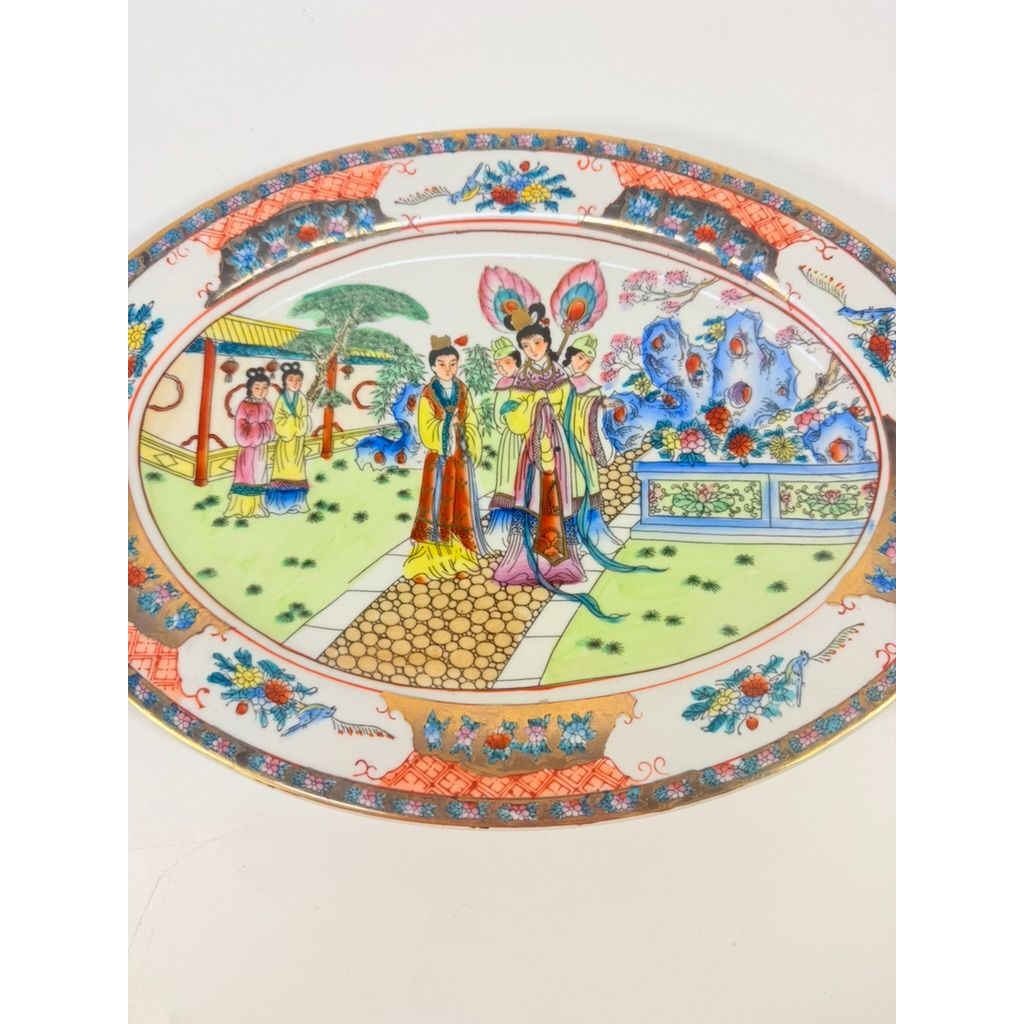 Oval Platter Rose Mandarin Chinosiere Vintage Zhongguo Jingdezhen Porcelain Chinese Geisha Oriental Home Gallery Wall Decor Serving Platter