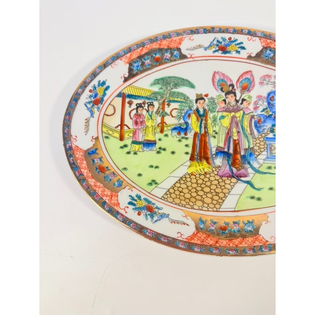 Oval Platter Rose Mandarin Chinosiere Vintage Zhongguo Jingdezhen Porcelain Chinese Geisha Oriental Home Gallery Wall Decor Serving Platter