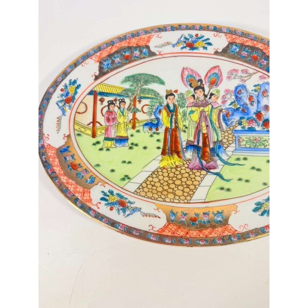 Oval Platter Rose Mandarin Chinosiere Vintage Zhongguo Jingdezhen Porcelain Chinese Geisha Oriental Home Gallery Wall Decor Serving Platter