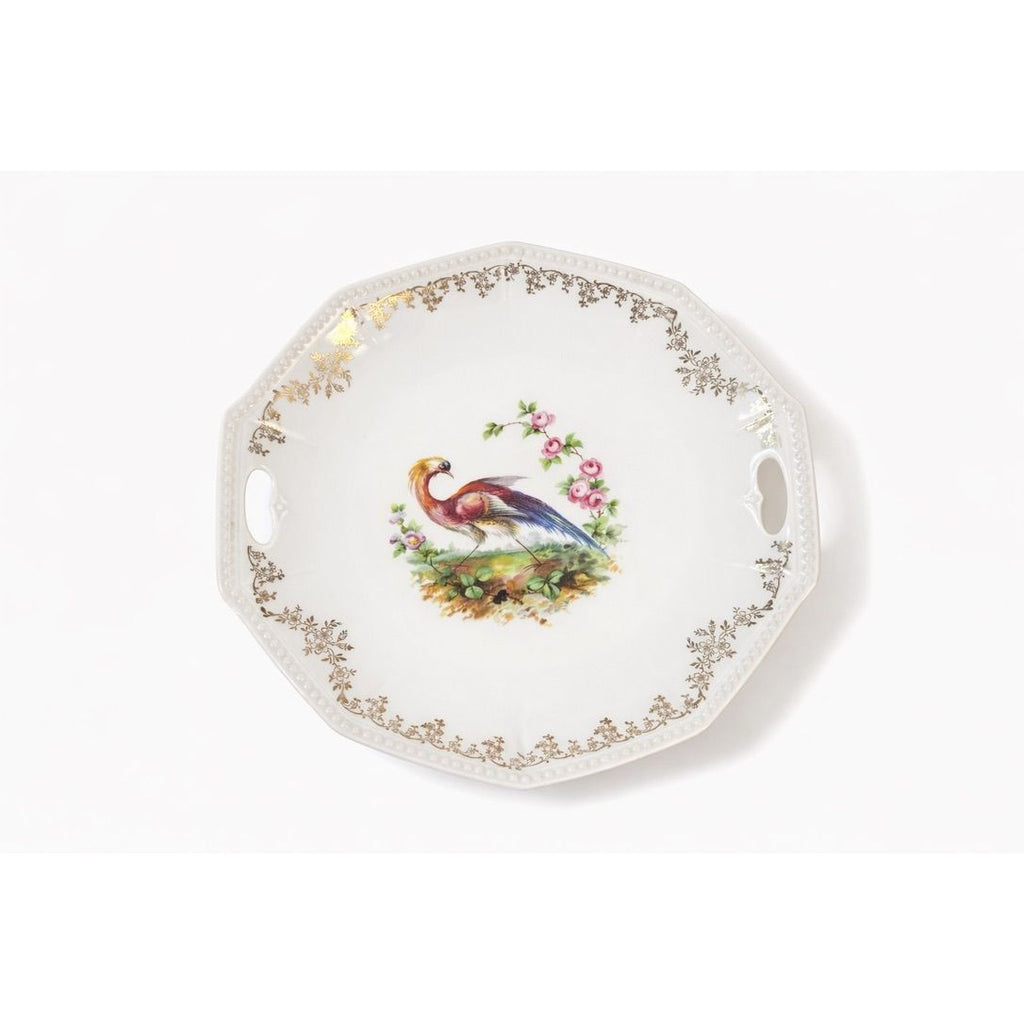 Cake Platter Plate Peaccock Otto Gruenert Kahla Iridescent Bird Design German Replacement China Galler Wall Art Serving Pieces Floral Gold
