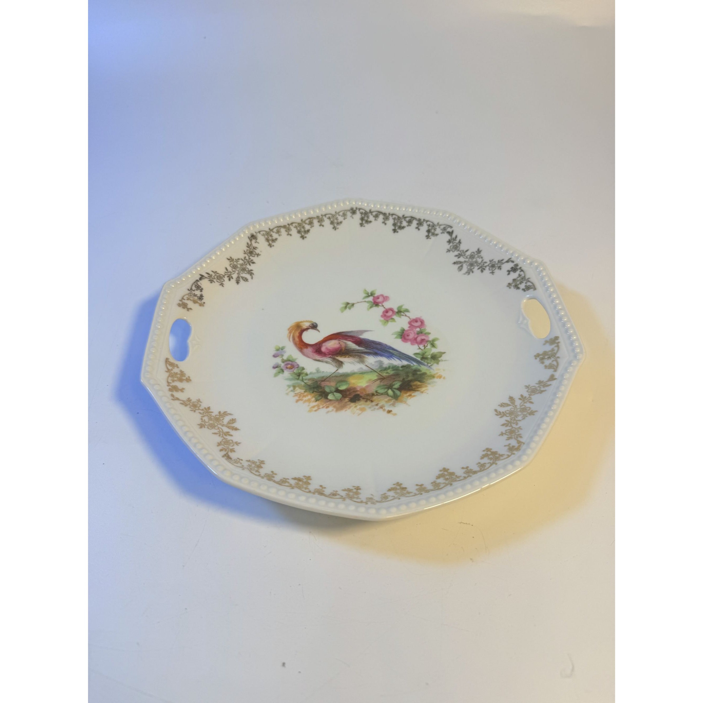 Cake Platter Plate Peaccock Otto Gruenert Kahla Iridescent Bird Design German Replacement China Galler Wall Art Serving Pieces Floral Gold