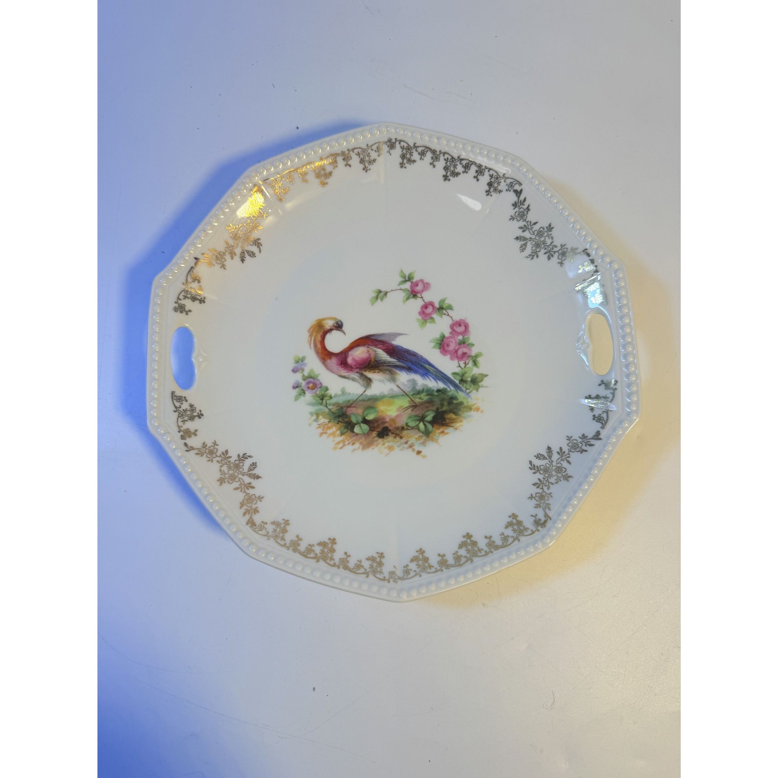 Cake Platter Plate Peaccock Otto Gruenert Kahla Iridescent Bird Design German Replacement China Galler Wall Art Serving Pieces Floral Gold
