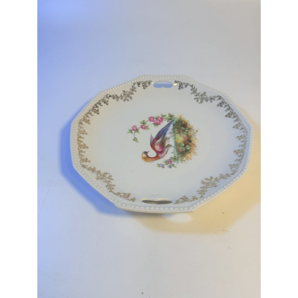 Cake Platter Plate Peaccock Otto Gruenert Kahla Iridescent Bird Design German Replacement China Galler Wall Art Serving Pieces Floral Gold