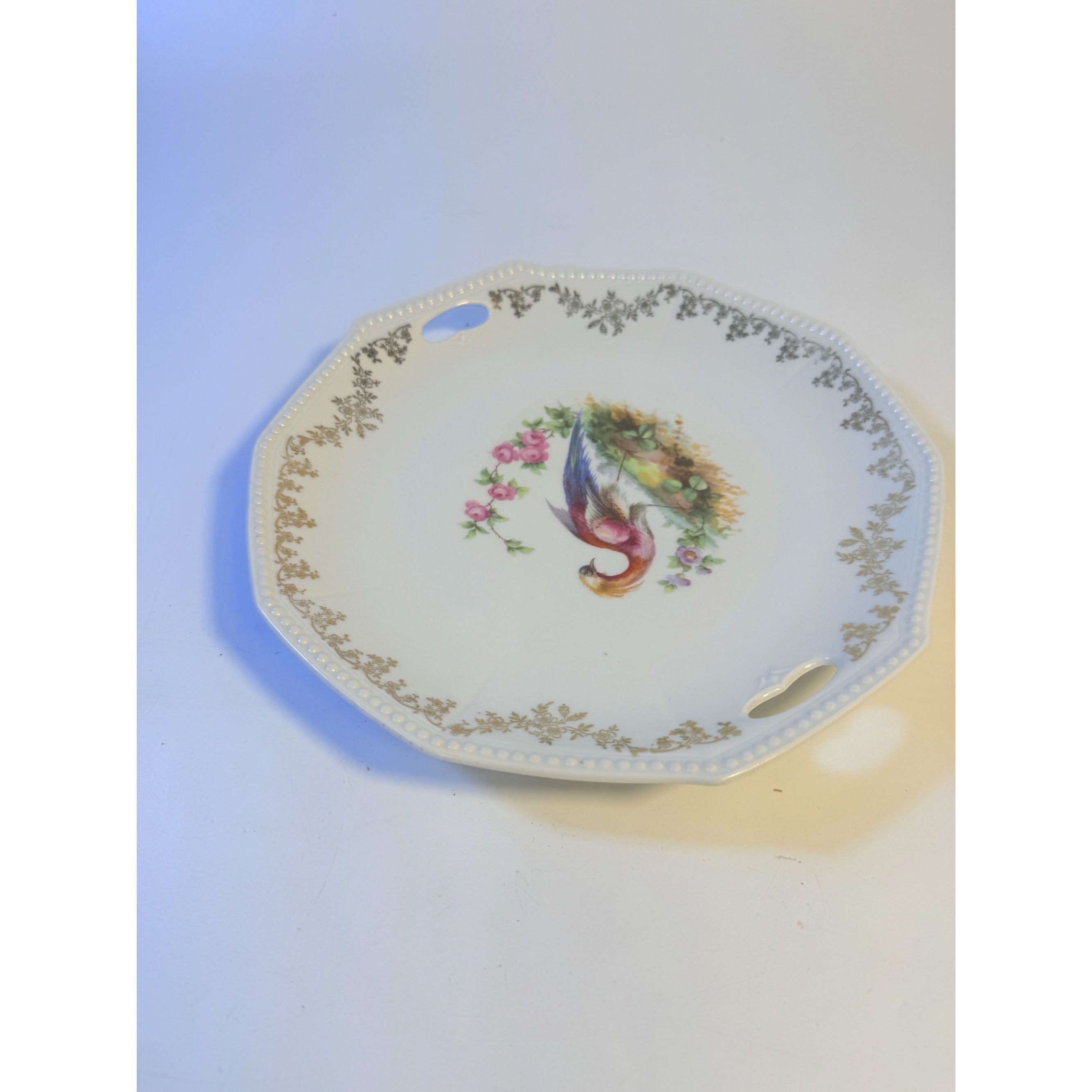 Cake Platter Plate Peaccock Otto Gruenert Kahla Iridescent Bird Design German Replacement China Galler Wall Art Serving Pieces Floral Gold