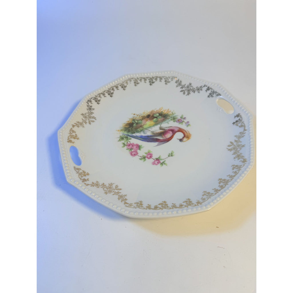 Cake Platter Plate Peaccock Otto Gruenert Kahla Iridescent Bird Design German Replacement China Galler Wall Art Serving Pieces Floral Gold