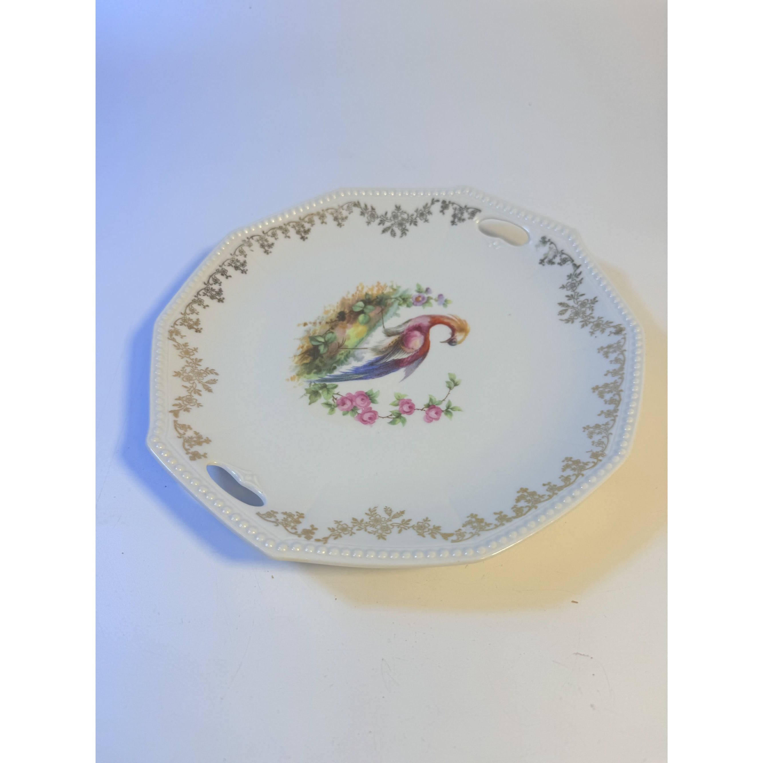 Cake Platter Plate Peaccock Otto Gruenert Kahla Iridescent Bird Design German Replacement China Galler Wall Art Serving Pieces Floral Gold