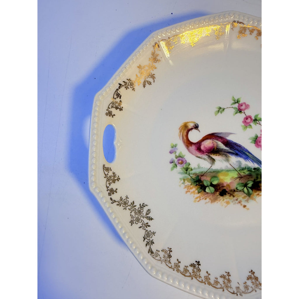 Cake Platter Plate Peaccock Otto Gruenert Kahla Iridescent Bird Design German Replacement China Galler Wall Art Serving Pieces Floral Gold