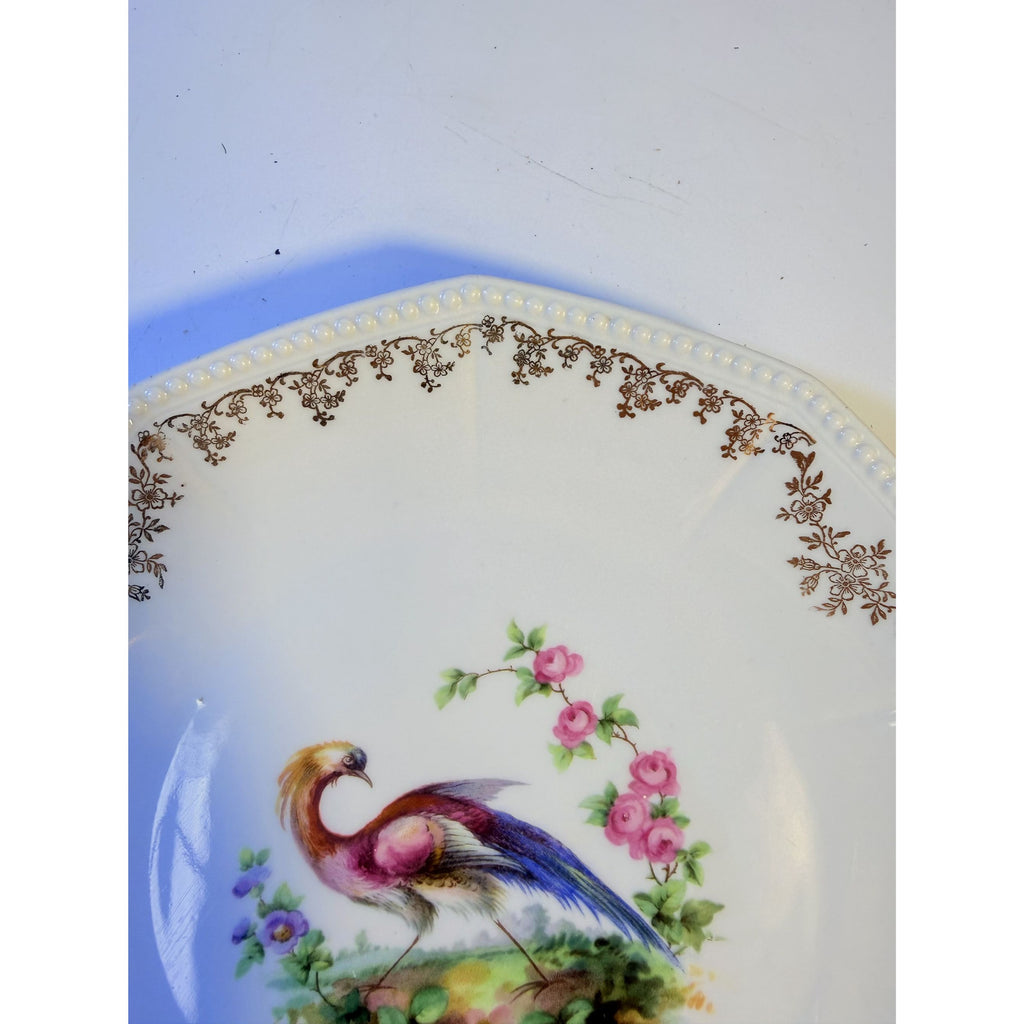 Cake Platter Plate Peaccock Otto Gruenert Kahla Iridescent Bird Design German Replacement China Galler Wall Art Serving Pieces Floral Gold