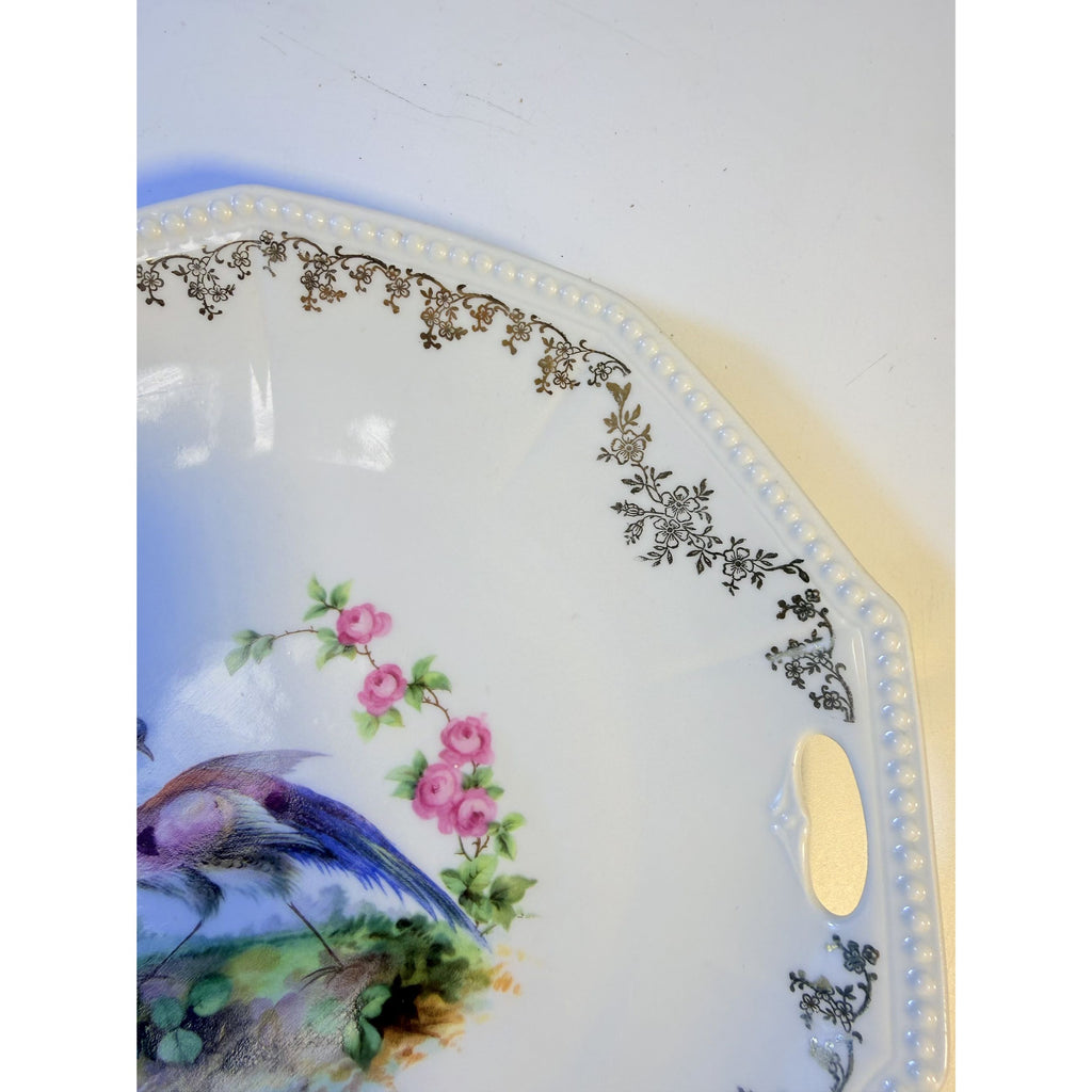 Cake Platter Plate Peaccock Otto Gruenert Kahla Iridescent Bird Design German Replacement China Galler Wall Art Serving Pieces Floral Gold