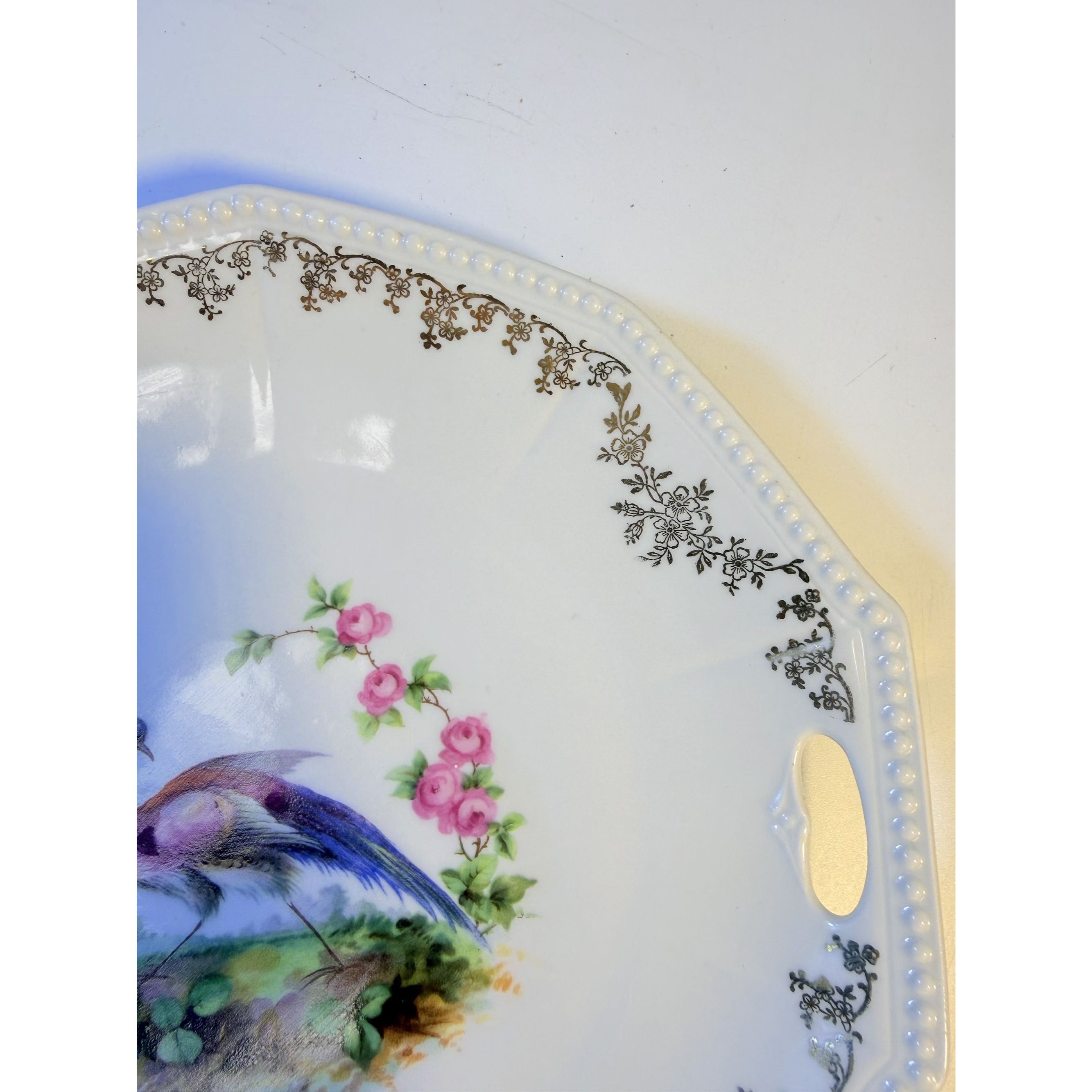 Cake Platter Plate Peaccock Otto Gruenert Kahla Iridescent Bird Design German Replacement China Galler Wall Art Serving Pieces Floral Gold
