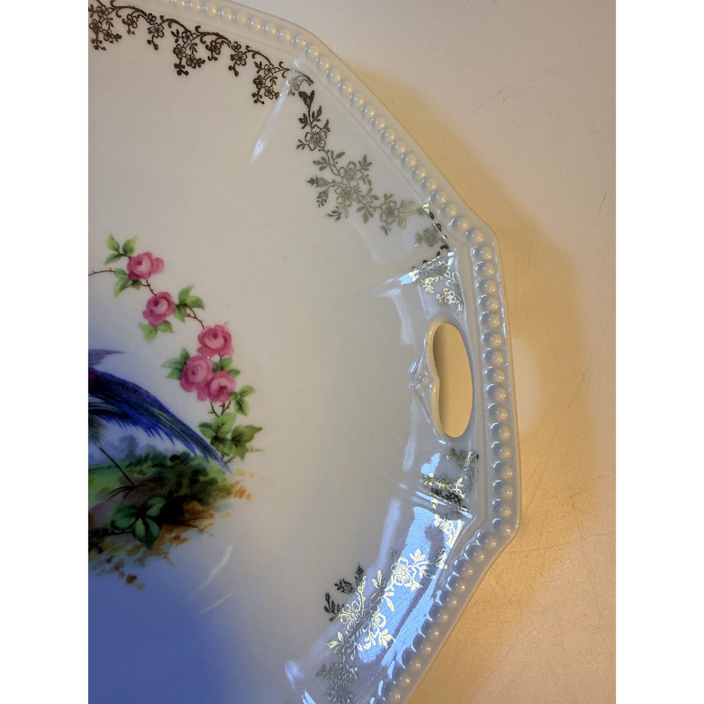Cake Platter Plate Peaccock Otto Gruenert Kahla Iridescent Bird Design German Replacement China Galler Wall Art Serving Pieces Floral Gold