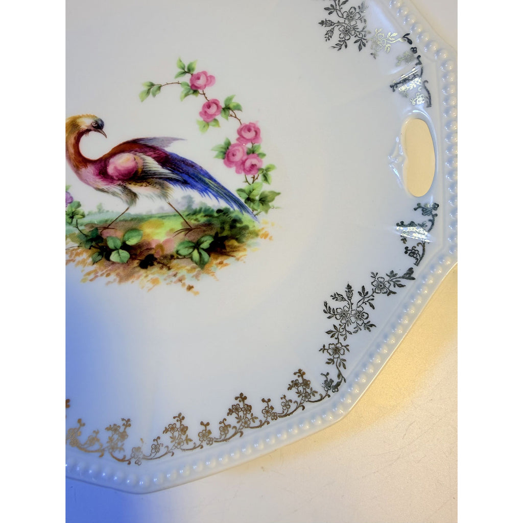 Cake Platter Plate Peaccock Otto Gruenert Kahla Iridescent Bird Design German Replacement China Galler Wall Art Serving Pieces Floral Gold