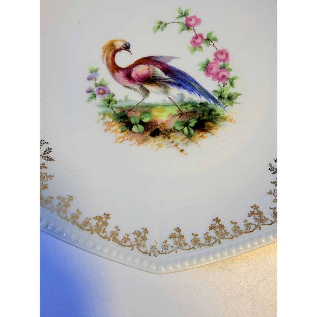 Cake Platter Plate Peaccock Otto Gruenert Kahla Iridescent Bird Design German Replacement China Galler Wall Art Serving Pieces Floral Gold