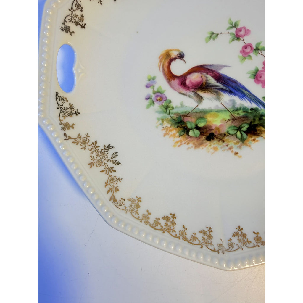 Cake Platter Plate Peaccock Otto Gruenert Kahla Iridescent Bird Design German Replacement China Galler Wall Art Serving Pieces Floral Gold