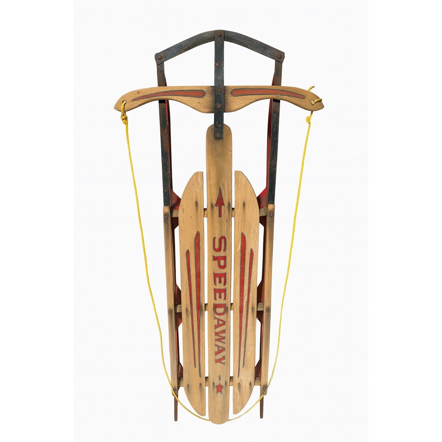Downhill Snow Sled Rail Tobbggan Vintage Paris Mfg Speedway Model 848 53" Downhill Snow Sled Rail Red Steel Runner Rustic Winter Home Decor