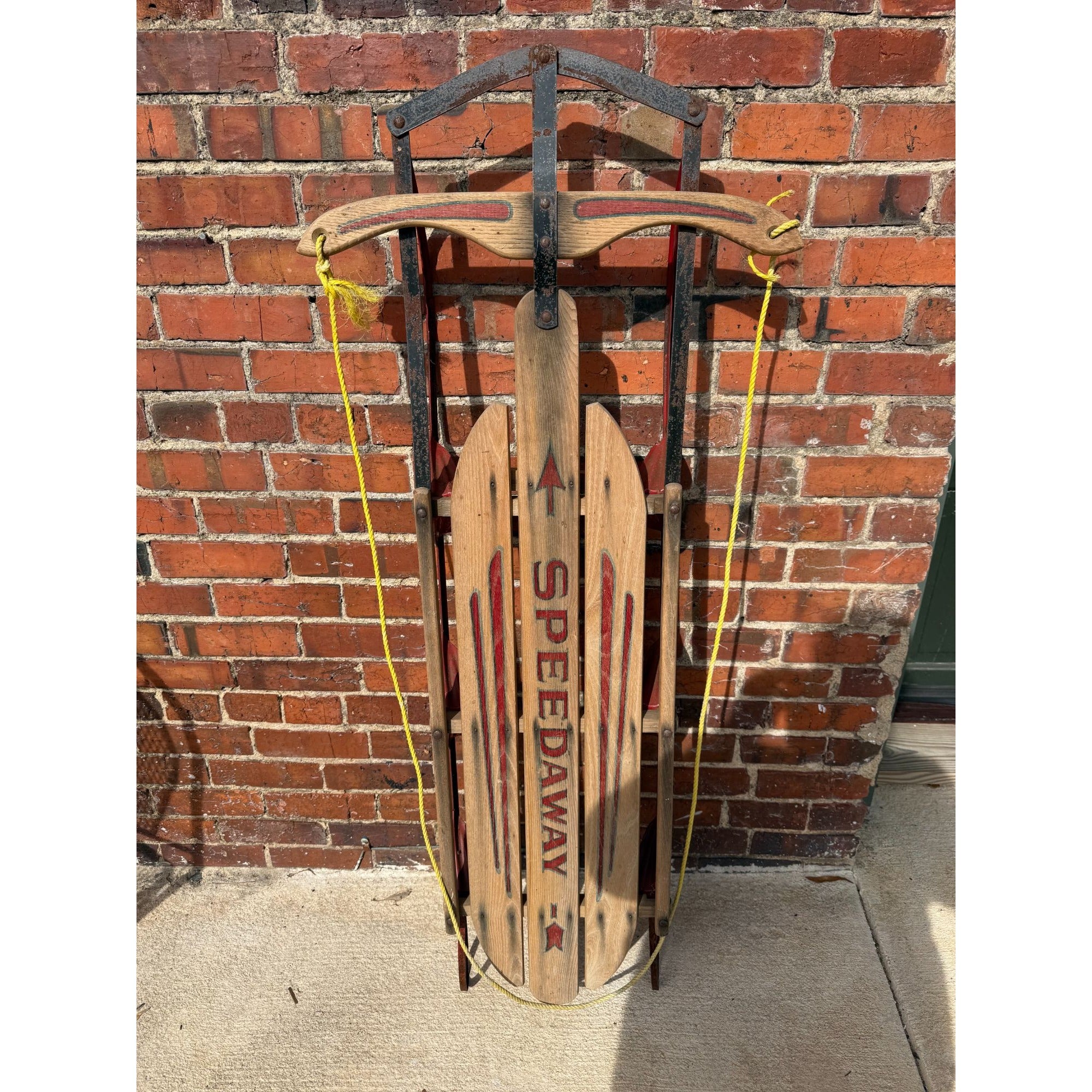Downhill Snow Sled Rail Tobbggan Vintage Paris Mfg Speedway Model 848 53" Downhill Snow Sled Rail Red Steel Runner Rustic Winter Home Decor