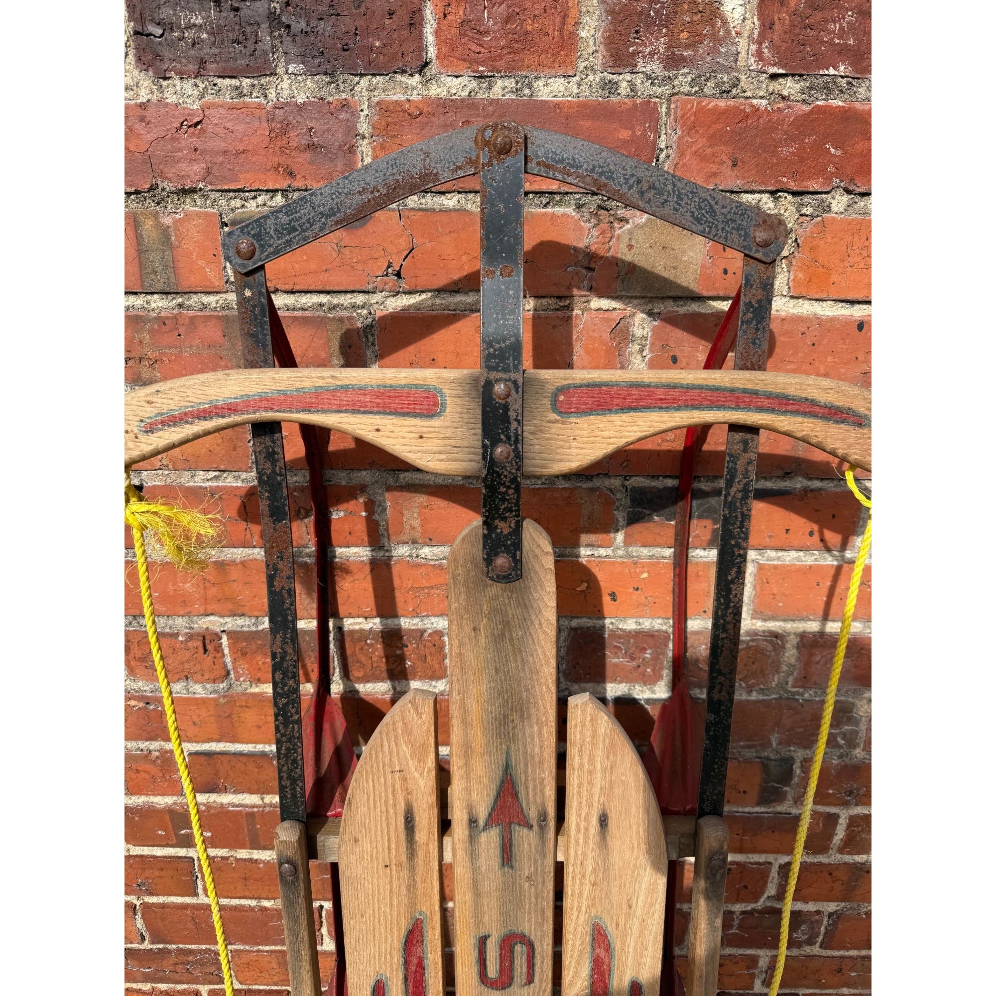 Downhill Snow Sled Rail Tobbggan Vintage Paris Mfg Speedway Model 848 53" Downhill Snow Sled Rail Red Steel Runner Rustic Winter Home Decor