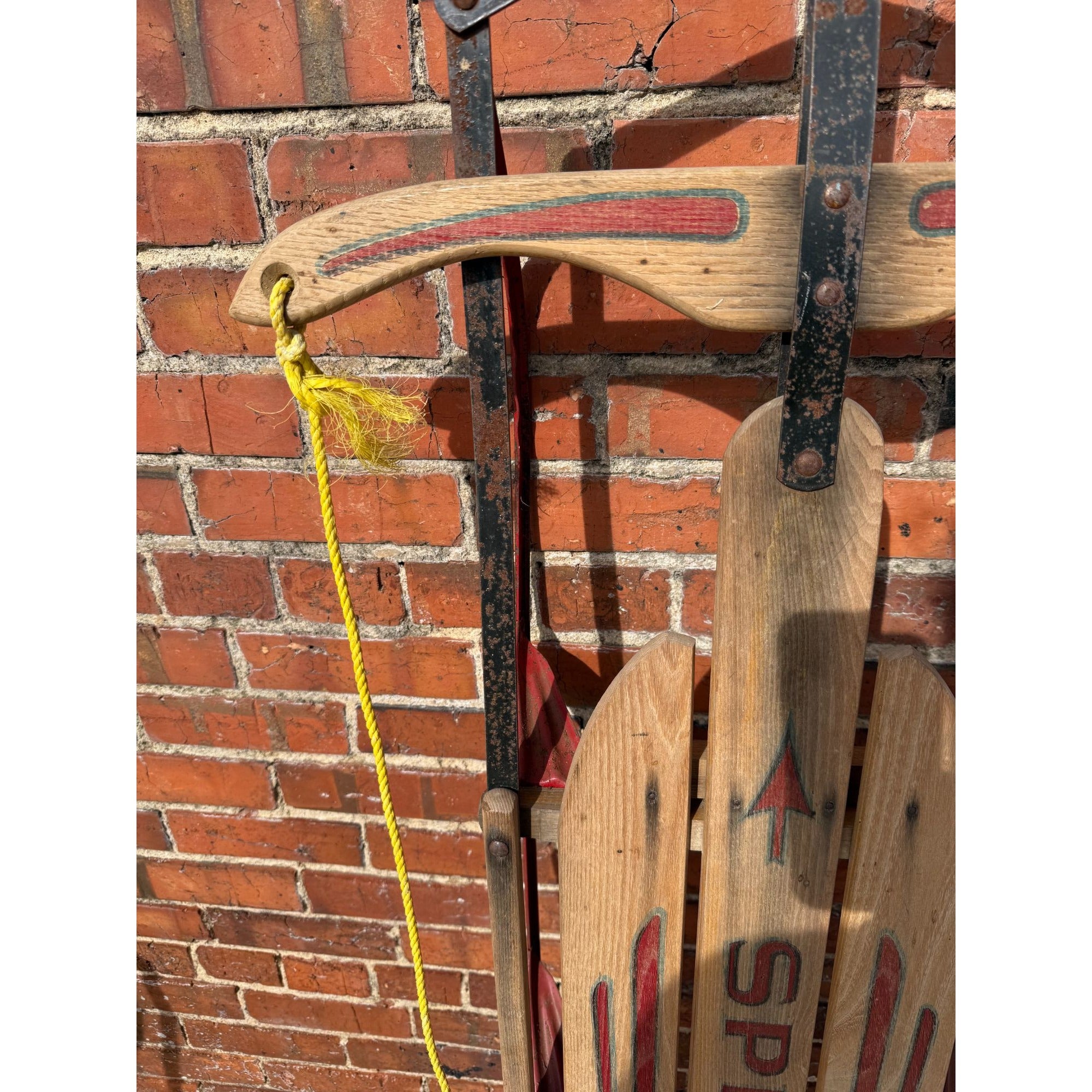Downhill Snow Sled Rail Tobbggan Vintage Paris Mfg Speedway Model 848 53" Downhill Snow Sled Rail Red Steel Runner Rustic Winter Home Decor