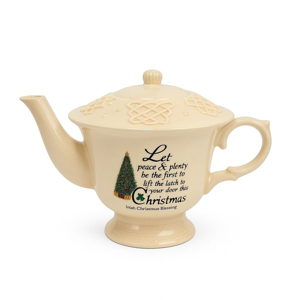 Christmas Irish Christmas Blessing Teapot | Vintage Ceramic Porcelain Holiday Seasonal Serving Replacement China Hostess Tea Party Shamrock