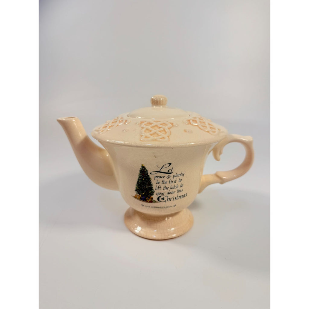 Christmas Irish Christmas Blessing Teapot | Vintage Ceramic Porcelain Holiday Seasonal Serving Replacement China Hostess Tea Party Shamrock
