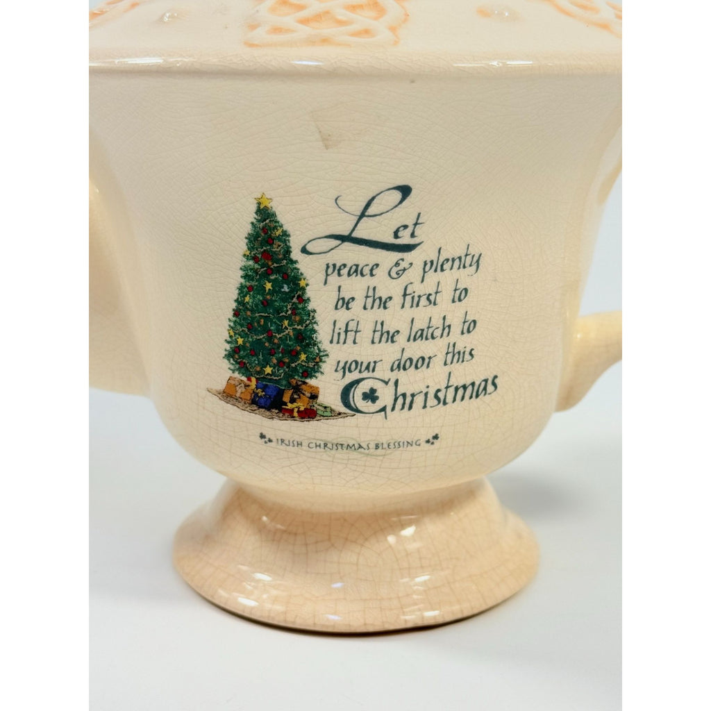 Christmas Irish Christmas Blessing Teapot | Vintage Ceramic Porcelain Holiday Seasonal Serving Replacement China Hostess Tea Party Shamrock