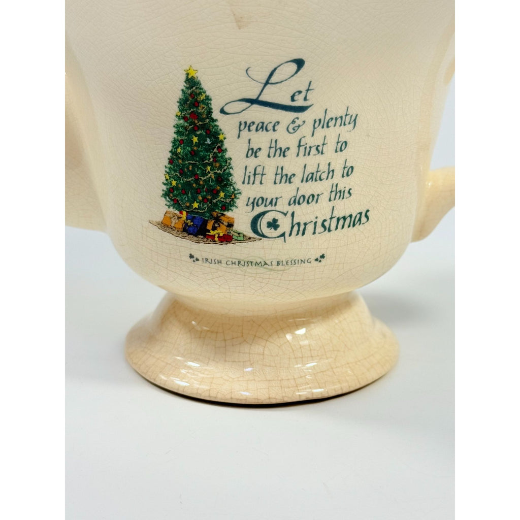 Christmas Irish Christmas Blessing Teapot | Vintage Ceramic Porcelain Holiday Seasonal Serving Replacement China Hostess Tea Party Shamrock