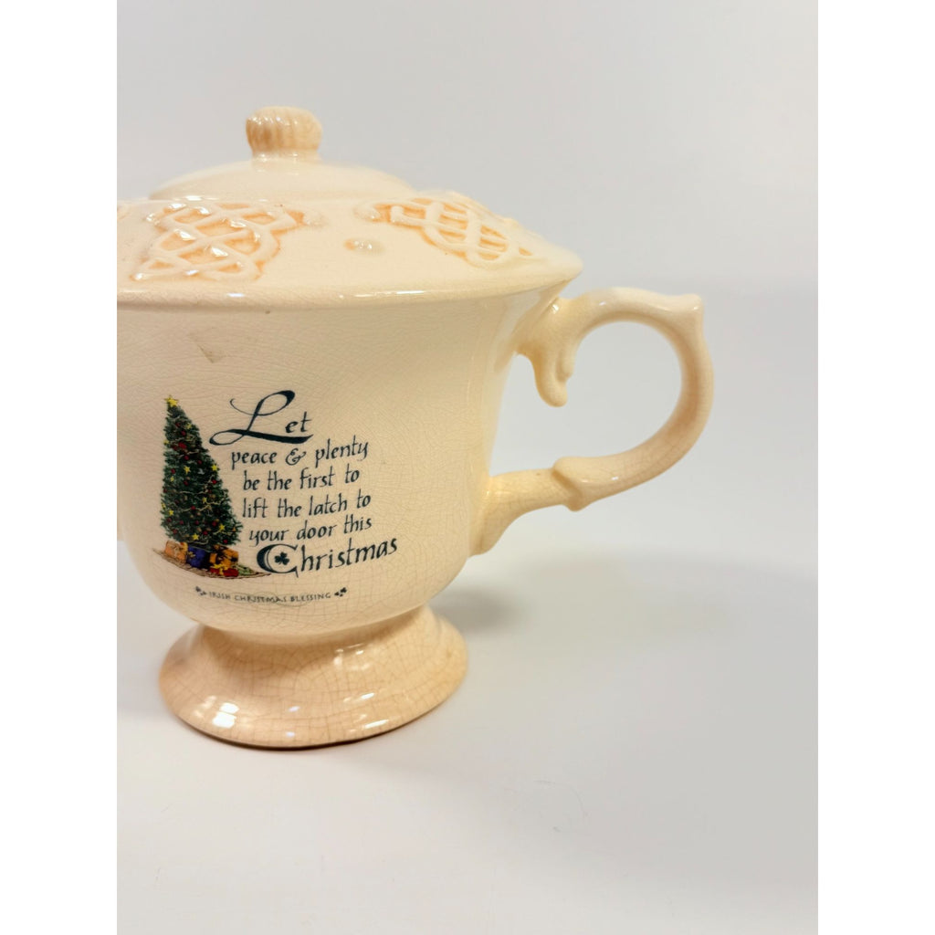Christmas Irish Christmas Blessing Teapot | Vintage Ceramic Porcelain Holiday Seasonal Serving Replacement China Hostess Tea Party Shamrock