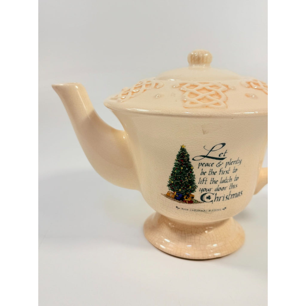 Christmas Irish Christmas Blessing Teapot | Vintage Ceramic Porcelain Holiday Seasonal Serving Replacement China Hostess Tea Party Shamrock