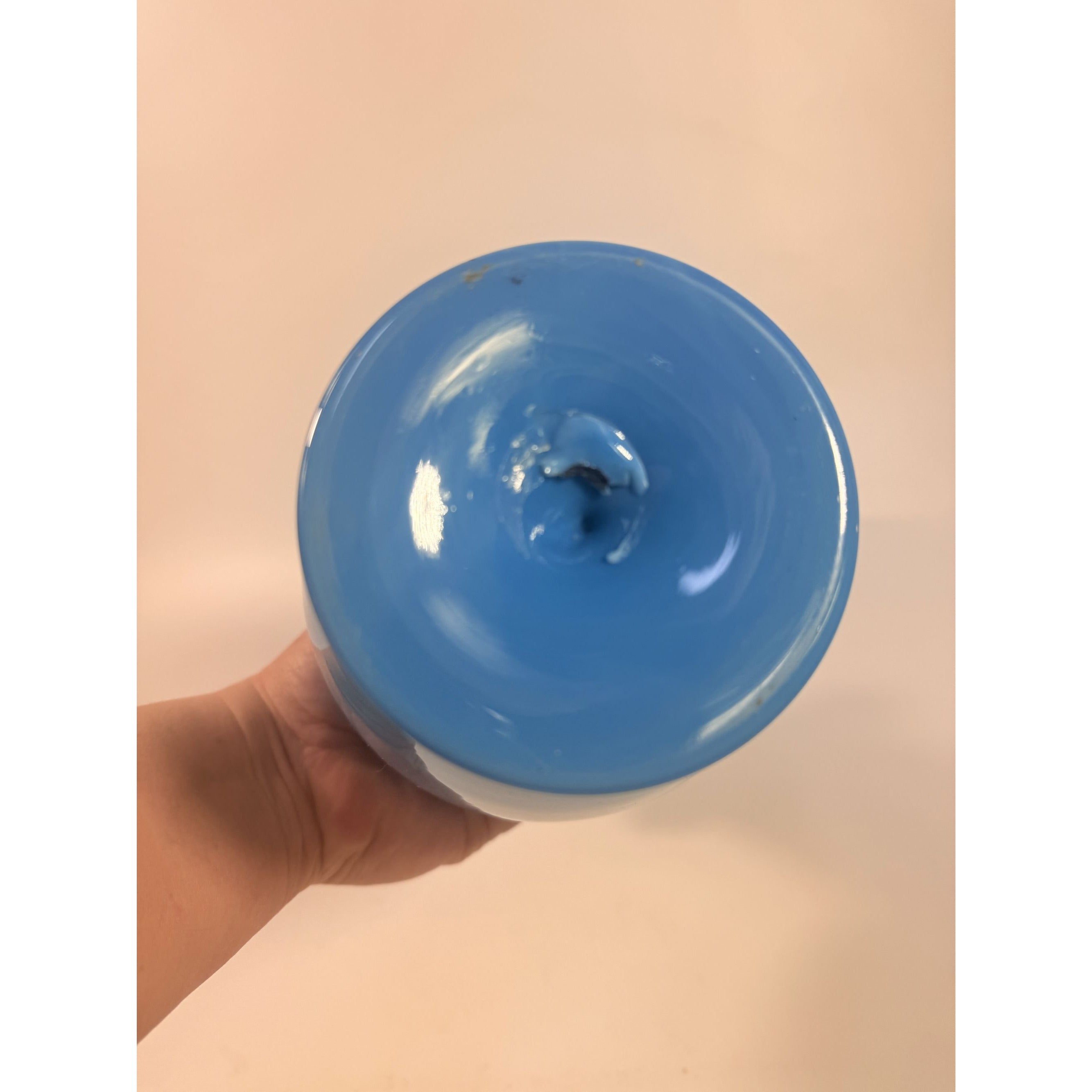 Blue Vase Bristol Glass Ruffled Antique Hand Blown Opaline Crimped Baluster-shaped Victorian Home Decor Decorative Accents Collectible
